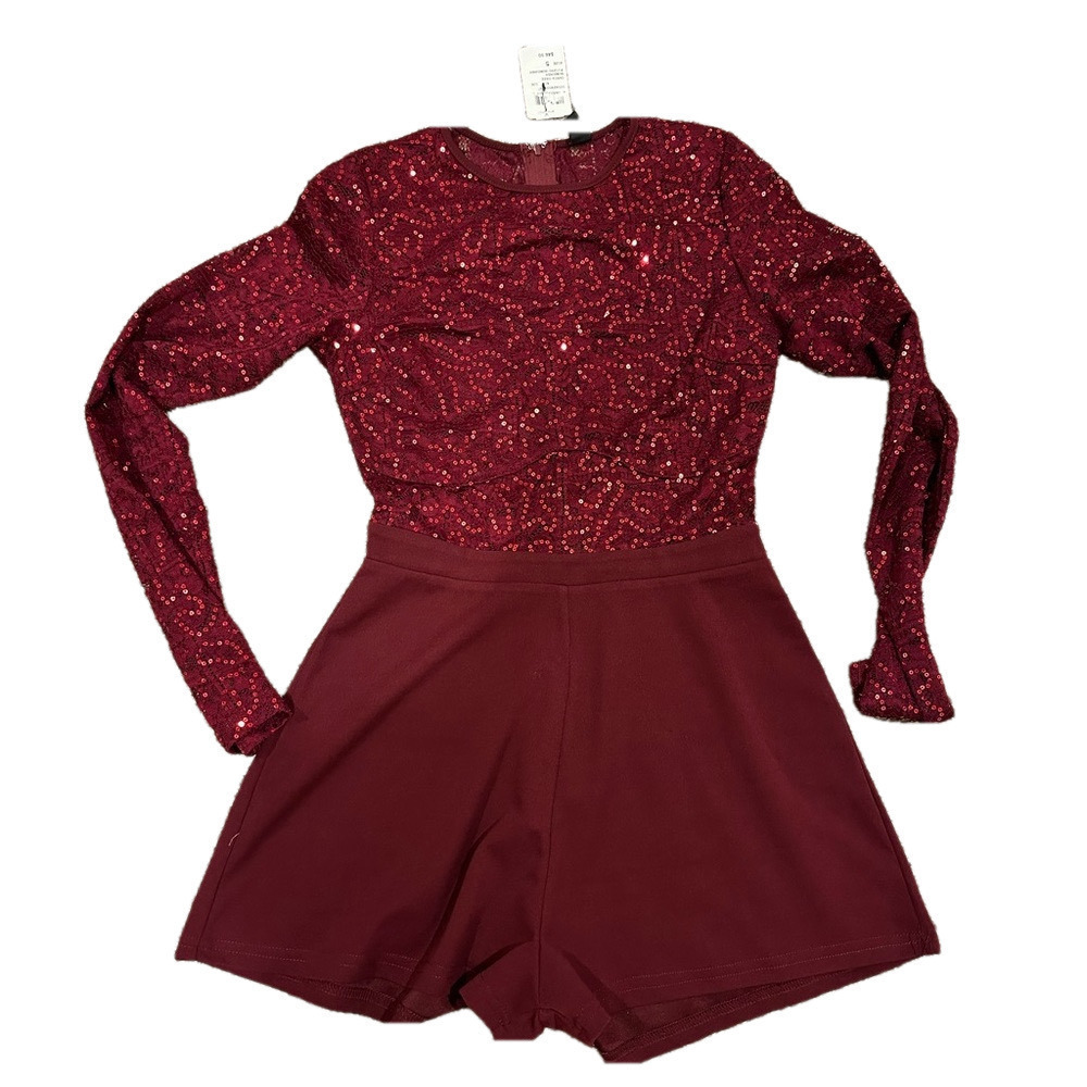NWT WINDSOR BURGUNDY RED SEQUIN ROMPER